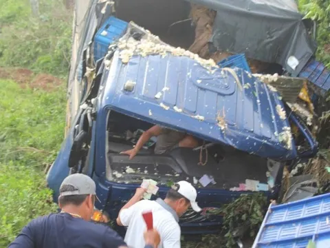 Bình Thuận: Giải cứu tài xế mắc kẹt trong cabin vì xe tải mất lái