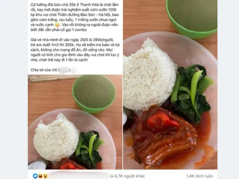 Chưa có cơ sở xử phạt 'suất cơm 120 nghìn có 1 miếng sườn' tại Thiên Đường Bảo Sơn