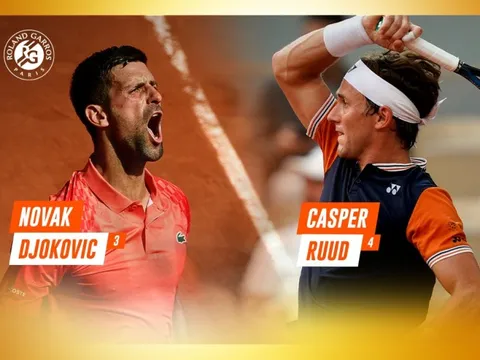 Lịch thi đấu chung kết Roland Garros 2023: Novak Djokovic vs Casper Ruud