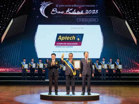 Aptech nhận cúp 'Đơn vị Đào tạo CNTT Xuất sắc' tại Sao Khuê 2025