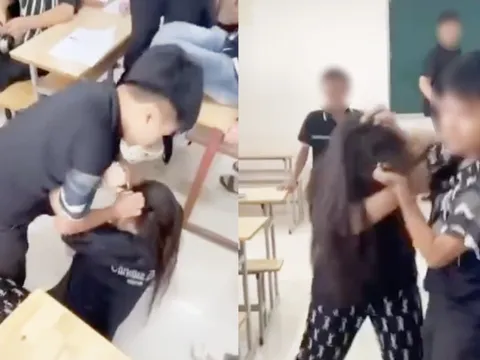 Xôn xao clip nam sinh đánh và kéo lê nữ sinh trong lớp, các bạn hò hét cổ vũ, quay clip